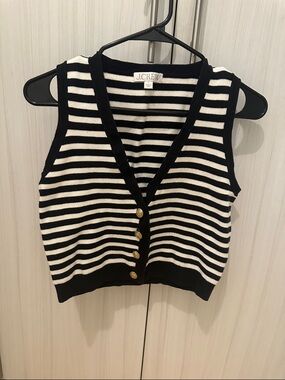 J. Crew Navy and White Striped Knit Vest with Gold Buttons
